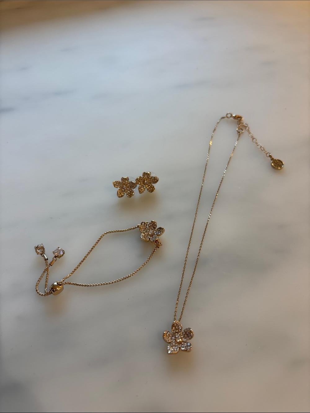 Lilly Pulitzer Gold and Crystal Flower Set Necklace, Earrings, Bracelet